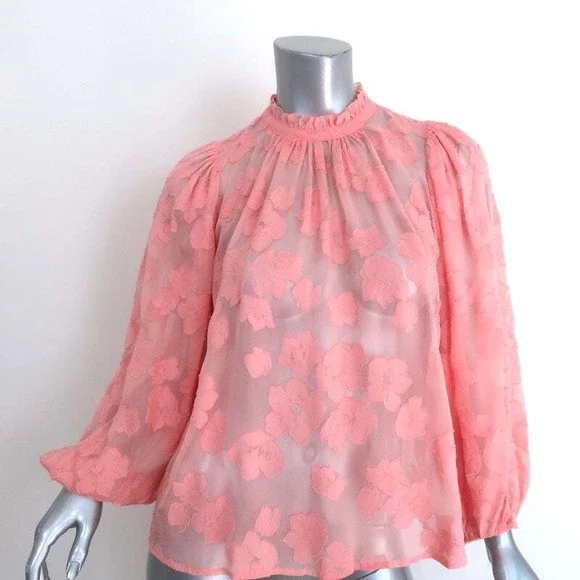 Ulla Johnson Blouse Sandrine Pink Floral Fil Coupe Size 2 Long Sleeve Top - Picture 1 of 8